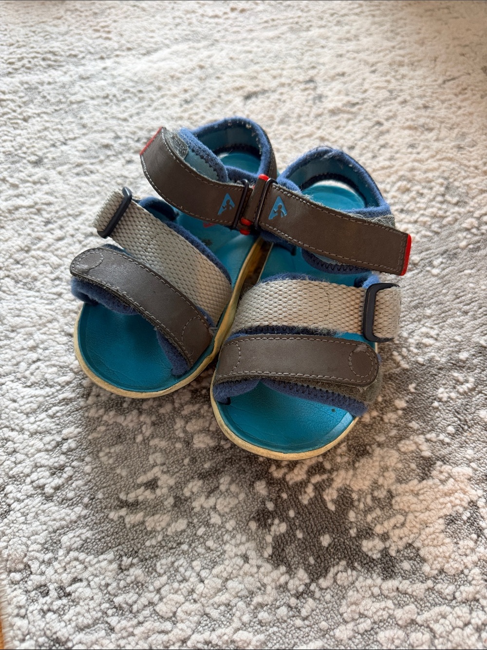 PLAE Blue and Gray Kids Adjustable Sandals with Red Accents size 9 US